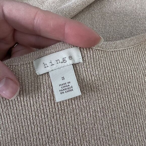 Hinge NEW Womens Bell Sleeve Sweater sz Small Beige Oatmeal Cream Metallic Gold - Picture 4 of 5